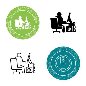 icono de vector de trabajador de computadora