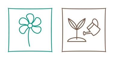 pequeño flores y creciente planta icono vector