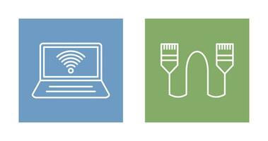 Connected Laptop and Internet Cable Icon vector