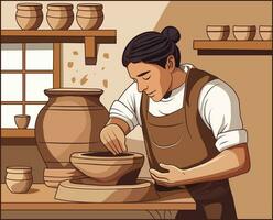 Free vector people making pottery flat design.