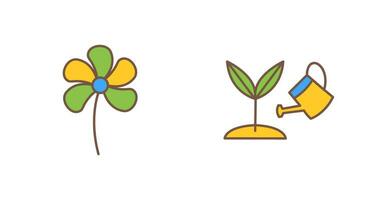 pequeño flores y creciente planta icono vector