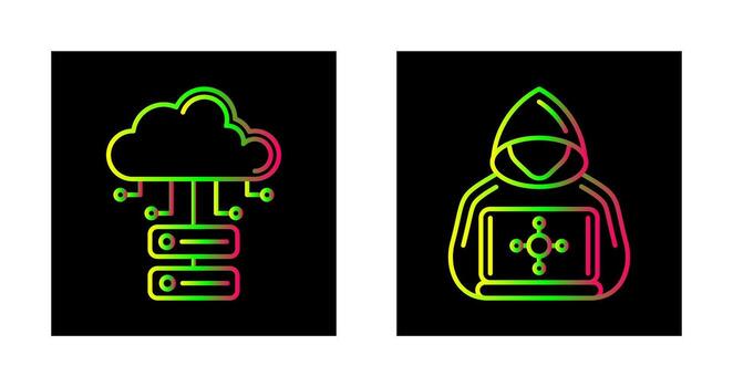 nube base de datos y hacker icono vector