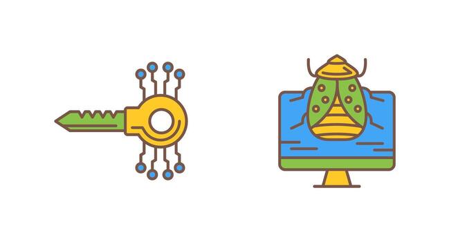 llave código y malware icono vector