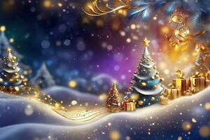winter christmas background navy blue gold with bokeh photo