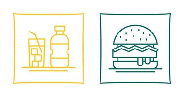 mineral agua y hamburguesa icono vector