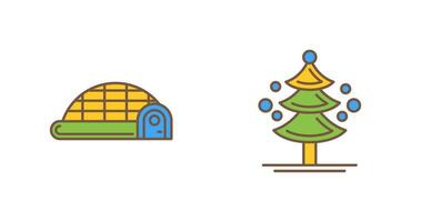 iglú y pino árbol icono vector