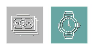 dinero y reloj de pulsera icono vector