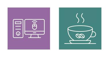 Desktop Computer and Coffee Cup Icon vector