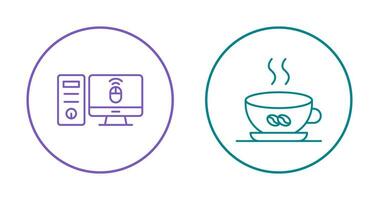 Desktop Computer and Coffee Cup Icon vector