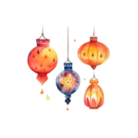 Colorful watercolor diwali lantern Generative Ai png