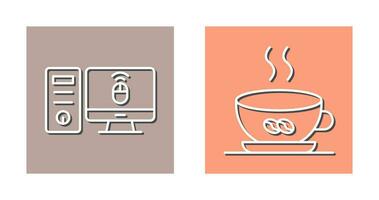 Desktop Computer and Coffee Cup Icon vector