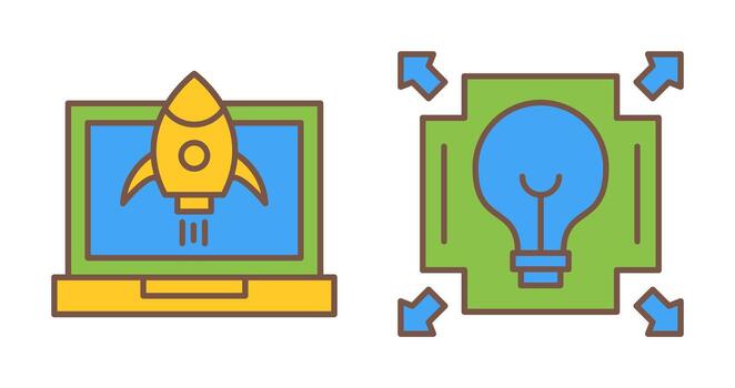 puesta en marcha y difusión icono vector