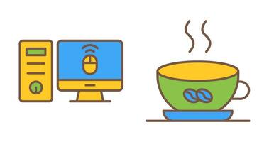 Desktop Computer and Coffee Cup Icon vector