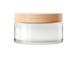 Blank, unbranded cosmetic cream jar on transparent background. Skin care product, cut out element. Glass container mockup. Skincare, beauty. Front view, ready for your label design. Generative AI. png