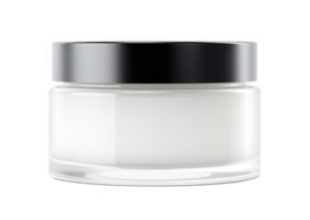 Blank, unbranded cosmetic cream jar on transparent background. Skin care product, cut out element. Glass container mockup. Skincare, beauty. Front view, ready for your label design. Generative AI. png