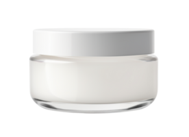 Blank, unbranded cosmetic cream jar on transparent background. Skin care product, cut out element. Glass container mockup. Skincare, beauty. Front view, ready for your label design. Generative AI. png