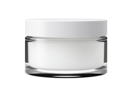 Blank, unbranded cosmetic cream jar on transparent background. Skin care product, cut out element. Glass container mockup. Skincare, beauty. Front view, ready for your label design. Generative AI. png