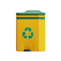 3d amarelo bin verde ecologia ícone, reciclar, renovável, ir verde. png
