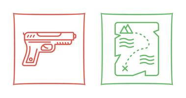 pistola y tesoro icono vector