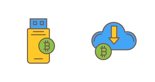 Bitcoin Usb Device and Down Arrow Icon vector