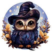 Beautiful Starry Night Witch Owl Clipart - Ai Generative png