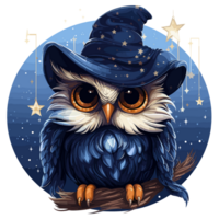 Beautiful Starry Night Witch Owl Clipart - Ai Generative png