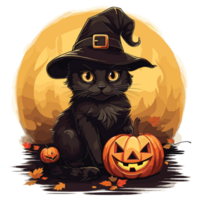 Beautiful Cat Sitting on Halloween Pumpkin - Ai Generative png