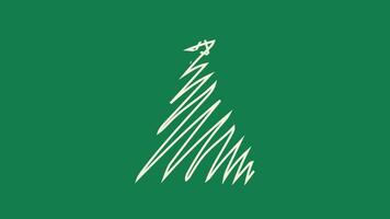 Christmas tree line on green background. Video flat cartoon animation design element. alpha channel transparency