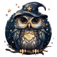 Beautiful Starry Night Witch Owl Clipart - Ai Generative png