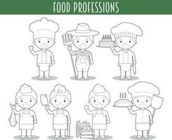 Vector Set of Food Industry Professions for coloring in cartoon style.