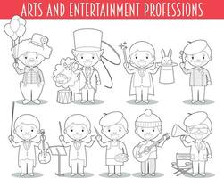 Vector Set of Arts and Entertainment Professions for coloring in cartoon style.