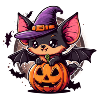 Beautiful Halloween Bat Wearing Witch Hat - Ai Generative png