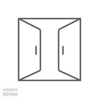 Double doors icon. Simple outline style. Door, open, double, enter, exit, entrance, front, gate, doorway, house, home interior concept. Thin line symbol. Vector illustration isolated. Editable stroke.