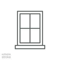 Window icon. Simple outline style. Window frame, square, construction, room, house, home interior concept. Thin line symbol. Vector illustration isolated. Editable stroke.