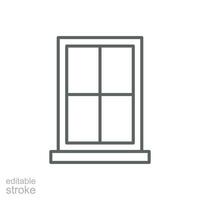 Window icon. Simple outline style. Window frame, square, construction, room, house, home interior concept. Thin line symbol. Vector illustration isolated. Editable stroke.