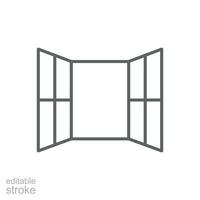 Opened window icon. Simple outline style. Open window, frame, room, house, home interior concept. Thin line symbol. Vector illustration isolated. Editable stroke.