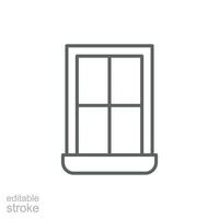 Window icon. Simple outline style. Window frame, square, construction, room, house, home interior concept. Thin line symbol. Vector illustration isolated. Editable stroke.