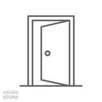 abrió puerta icono. sencillo contorno estilo. puerta, abierto, ingresar, salida, entrada, casa, hogar interior concepto. Delgado línea símbolo. vector ilustración aislado. editable ataque.