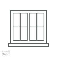 Window icon. Simple outline style. Double, window frame, square, close, room, house, home interior concept. Thin line symbol. Vector illustration isolated. Editable stroke.