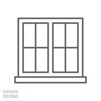 Window icon. Simple outline style. Double, window frame, square, close, room, house, home interior concept. Thin line symbol. Vector illustration isolated. Editable stroke.