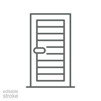 Door icon. Simple outline style. Entry door, linear, close, construction, room, house, home interior concept. Thin line symbol. Vector illustration isolated. Editable stroke.