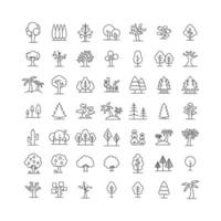Tree icon set. Simple outline style. Forest, park and garden trees, nature concept. Thin line symbol. Vector illustration isolated.