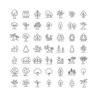 Tree icon set. Simple outline style. Forest, park and garden trees, nature concept. Thin line symbol. Vector illustration isolated.