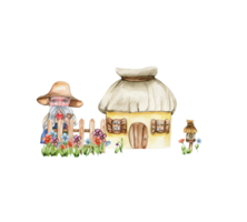 composition de garçon gnome dans nationale ukrainien costume ,pays Maisons et fleurs. png