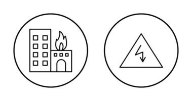 burning building and electricity danger Icon vector