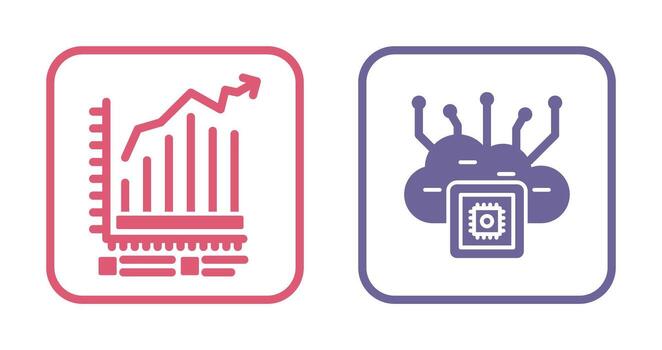 bar gráfico y nube informática icono vector