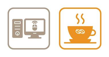 Desktop Computer and Coffee Cup Icon vector