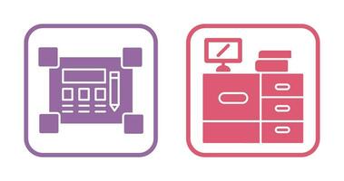 Blueprint and Desk Icon vector