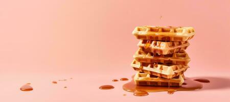 stack of waffles with syrup. AI Generative photo