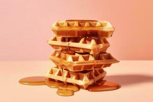 stack of waffles with syrup. AI Generative photo